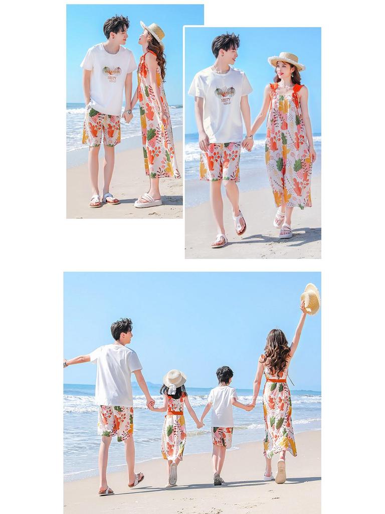 2025 Summer Family Matching Outfits: Parent-Child Medium-Length Casual Dress for 3-4 Member Families