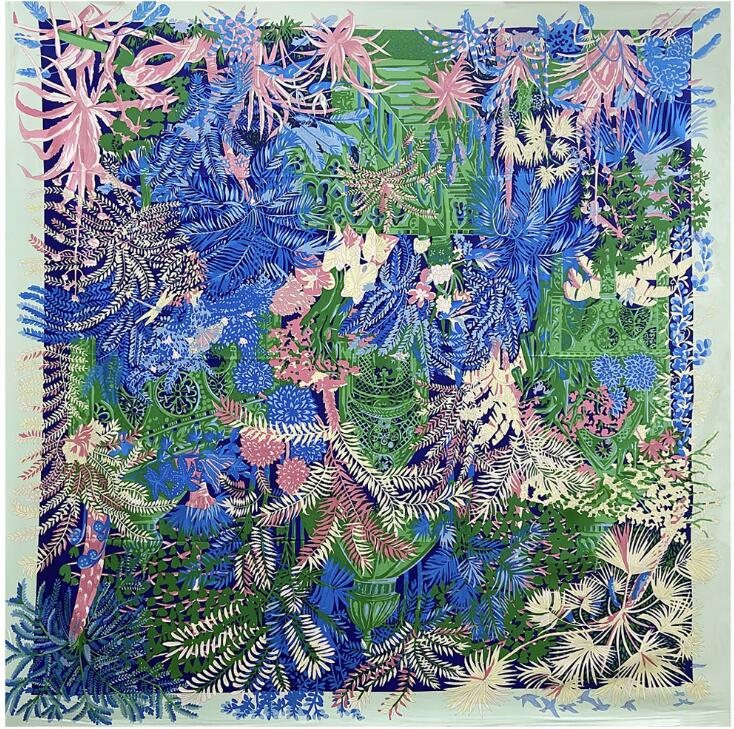 New Luxury Brand 130cm Bohemia Bird Flower Hillside Twill 100% Silk Scarf Women Square Scarves Kerchief For Ladies Shawl