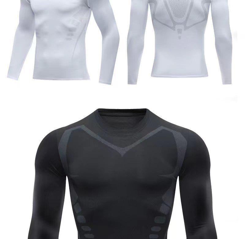 Herren Hochelastischer Schnelltrocknender Feuchtigkeitstransportierender Langarm-Sportanzug für Basketball und Laufen