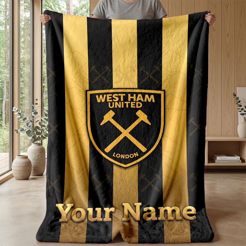 West Ham United FC Coperta in Flanella con Nome Personalizzato Logo Calcio Coperta in Pile Personalizzata Regalo Speciale per Divano Camera da Letto Casa