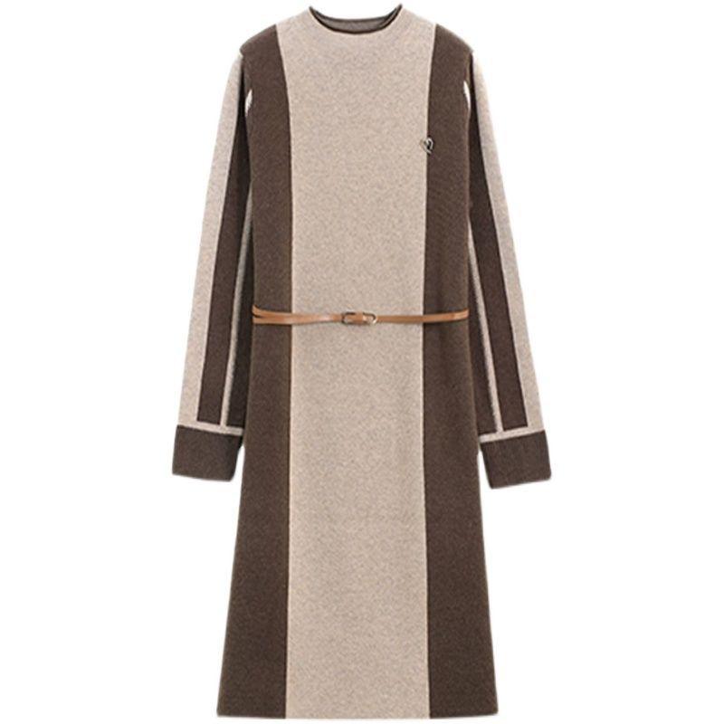 Rochie Tricotată Casual pentru Femei Rochie Pulover Largă de Lungime Medie cu Talie Marcată Toamnă și Iarnă