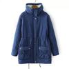 Autumn and Winter Mid-length Tooling Cotton-padded Jacket Women's Drawstring Waist Lamb Velvet Thick Warm Jacket