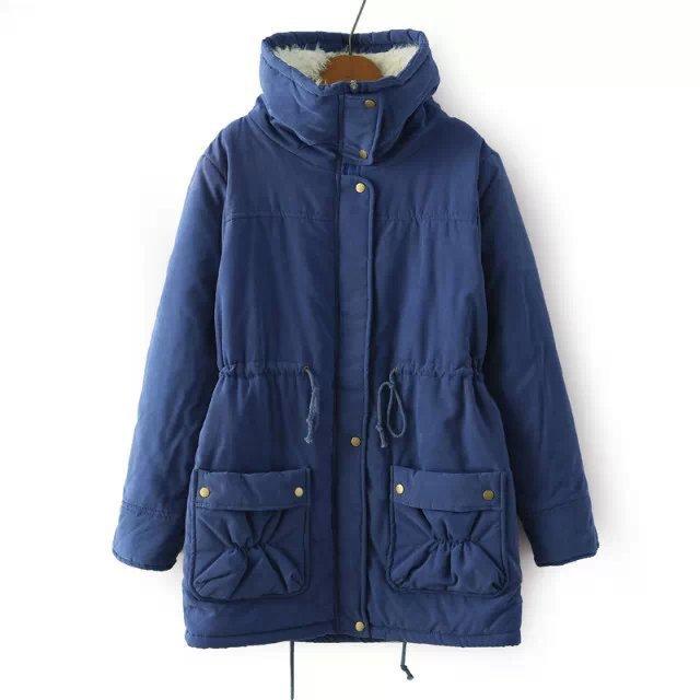 Autumn and Winter Mid-length Tooling Cotton-padded Jacket Women's Drawstring Waist Lamb Velvet Thick Warm Jacket