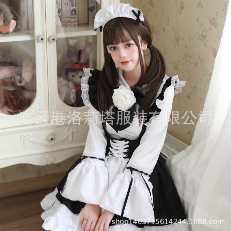 S-5XL Mignon Style Japonais Lolita Maid Noir et Blanc Fille Robe Lolita Femme Costume