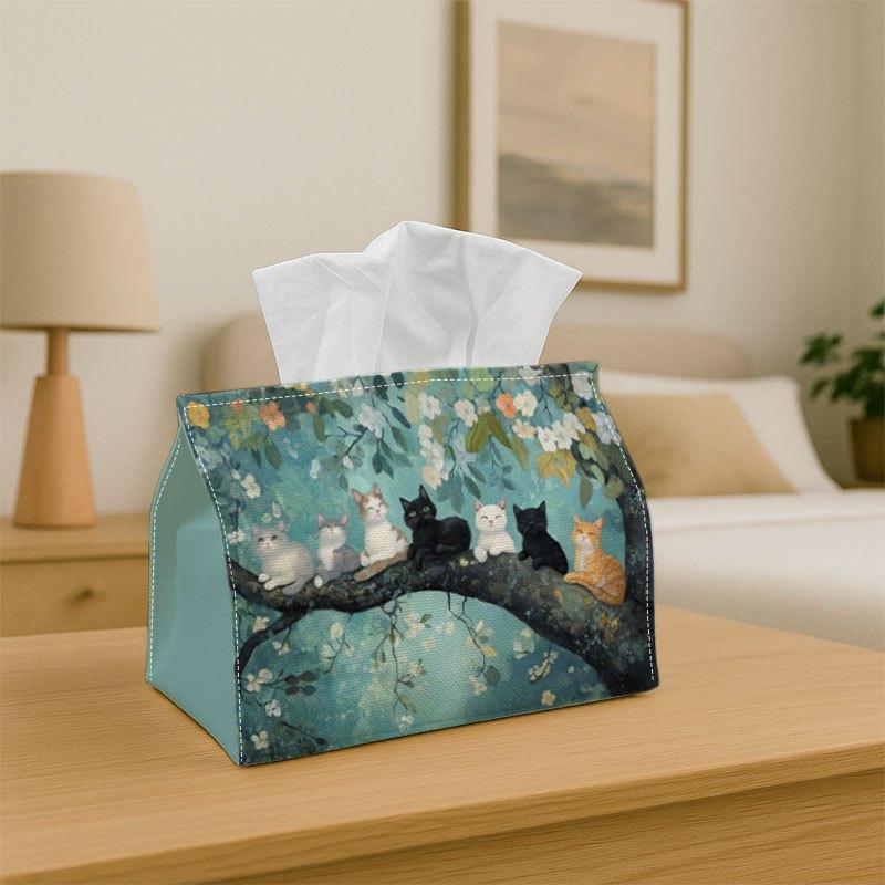 1pc Playful Animal Artwork Tissue Box Cover - Cat Tree Branch Design Tissue Box Holder, Versatile Tissue Holder for Home And Daily Use