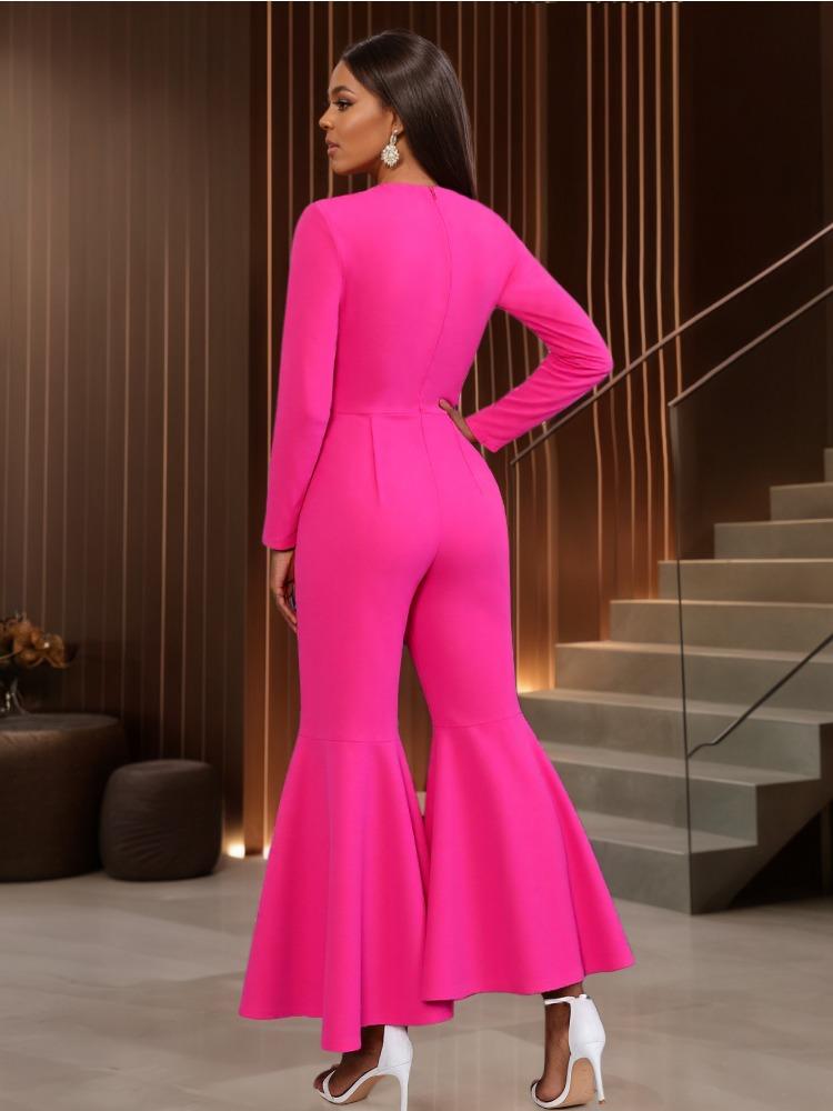 Salopetă elegantă cu flori mari 3D, cu mâneci lungi, casual, formală, pentru nuntă, invitată la cocktail, ținută dintr-o singură piesă