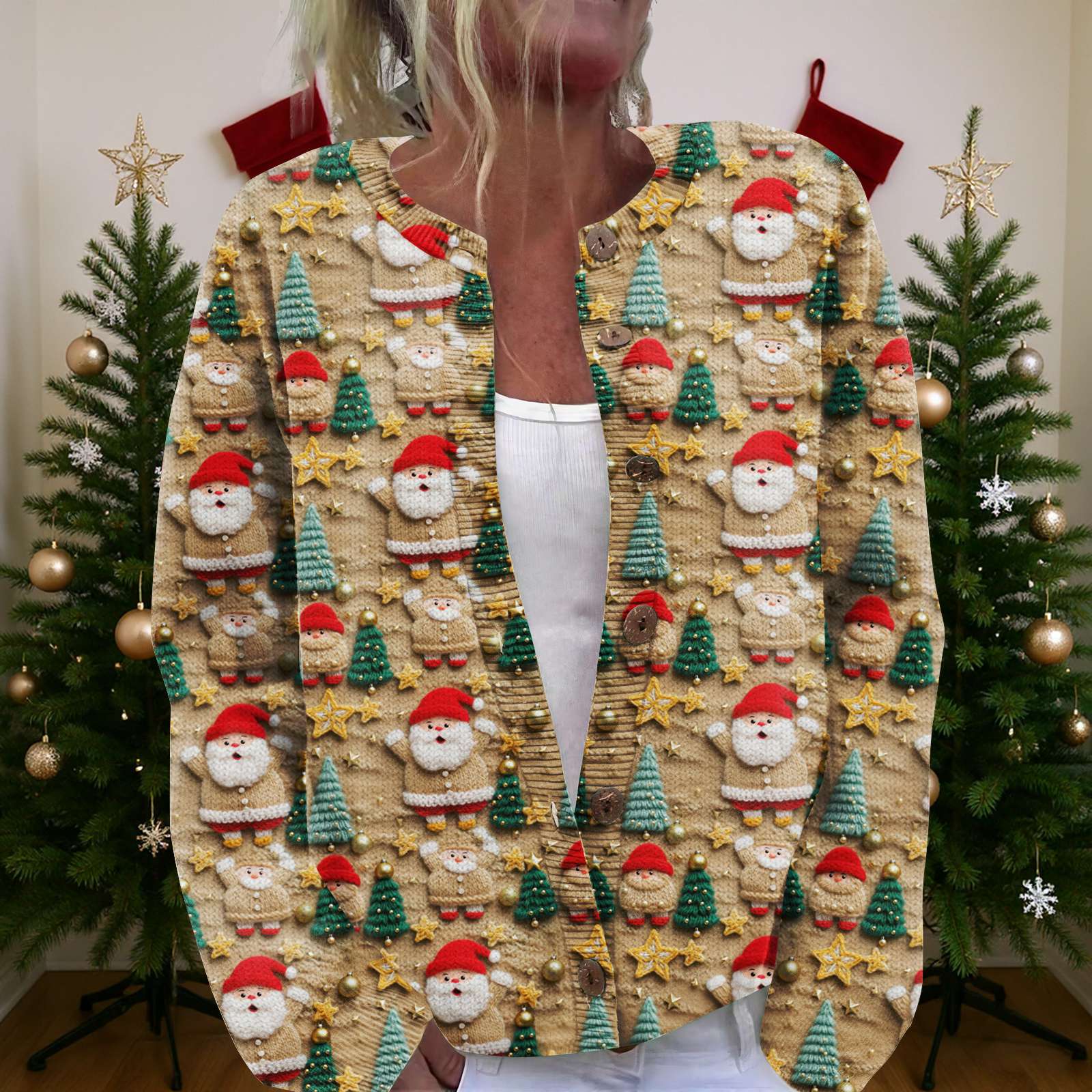 

Женский рождественский свитер Милый забавный рождественский свитер Осень и зима Свитер с длинным рукавом вязаный XXL хаки