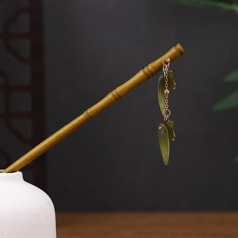 Ancient Style Ebony Imitation Wooden Tassel Hairpin - Hanfu Accessory for Women