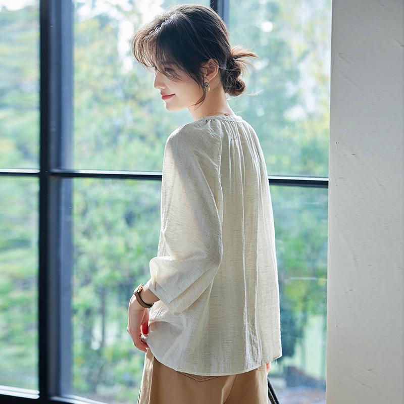 Summer New Style Korean Version of the Wild Loose V-neck Five-point Sleeve Shirt, Elegant Temperament Ladies Shirt Top