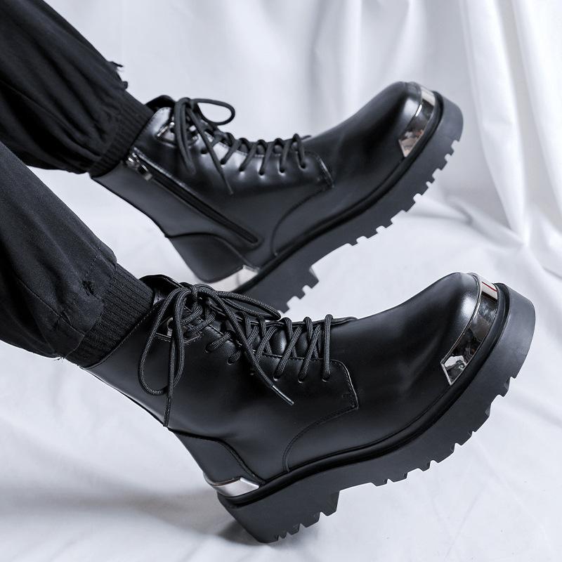 Martin Boots Men's Autumn and Winter Locomotive High-top Side Zipper Leather Boots Tooling American Heightening British Boots 69013-R