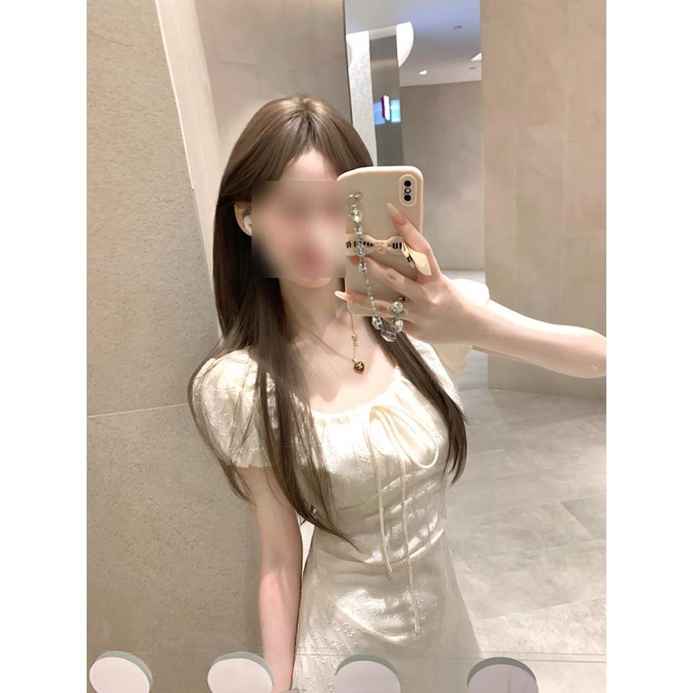 Gentle wind jacquard short-sleeved dress women's summer niche casual elegant lace-up temperament hip skirt long dress