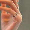Trendy Exquisite 925 Silver Micro-inlay Zircon Four-leaf Clover Water Drop Tassel Opening Ring for Women Finger Jewelry