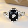 Luxuriöse goldfarbene Ringe mit ovalem Schliff und schwarzem Zirkon für Damen, feiner Retro-Vintage-Schmuck, Geschenk für Mama