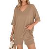 Women S V Neck Short Sleeve Top And Shorts Casual Set