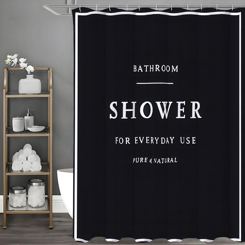 Minimalist English White Black Shower Curtain, Bathroom Decorative Shower Curtain, Waterproof Shower Curtain with Hooks