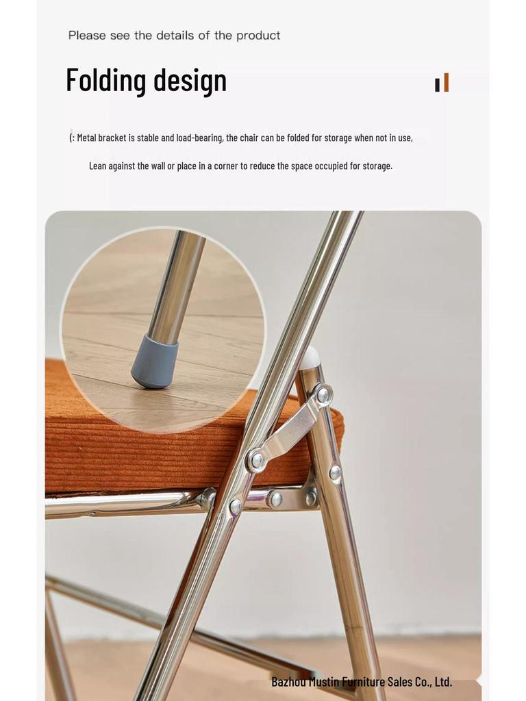 Thickened Retro Corduroy Folding Metal Chair for Dining & Photography
