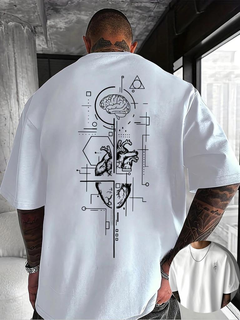 2026 New Creative Front and Rear Printed Pattern Round Neck Tshirt Pure Cotton Summer Trendy Fashion Short Sleeve Casual Top
