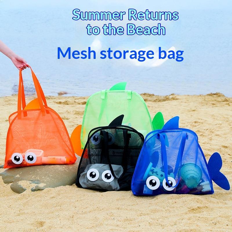 Cute Fish Shaped Mesh Beach Tote Bag Lightweight Breathable For Kids Summer Beach Trips Sand Toy Storage