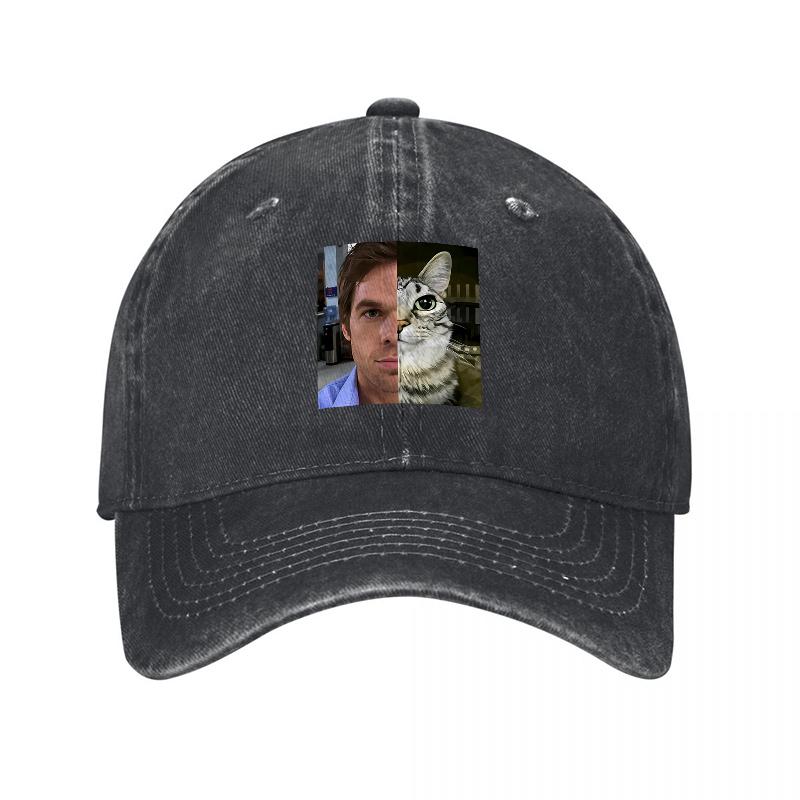 The Office Cat Face Printed Washed Canvas Baseball Cap Unisex Adjustable Hat for Adults Casual Streetwear Fashion Accessory