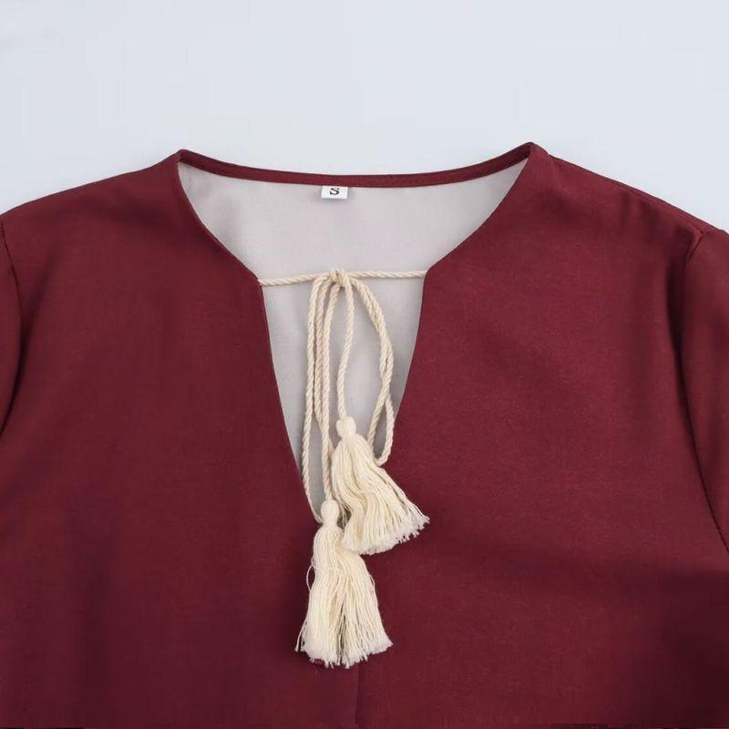 Kaslead New Arrival Women's Clothing Fashion Style Fashion Minimalist Positioning Print Ethnic Style Self-Tie Dress