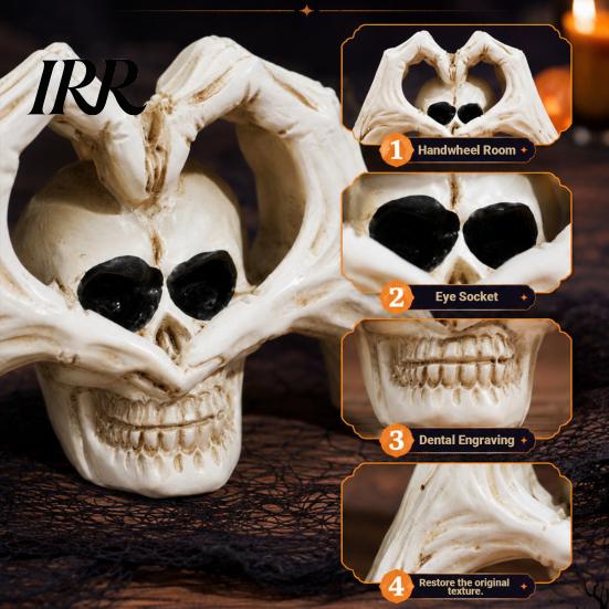 Bar Atmosphere Setting Decor Gothic Skeleton Hands Heart Sculpture with Skull, Romantic Love Statue, Halloween Desktop Decoration Shape Finger Gesture