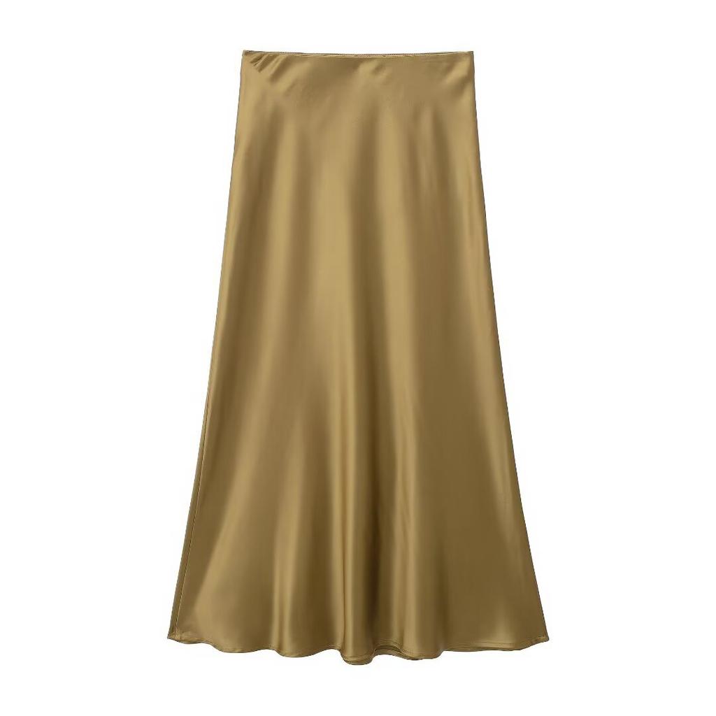 European and American style, new women's clothing, fashionable, casual silk satin texture Midi skirt 5427/453