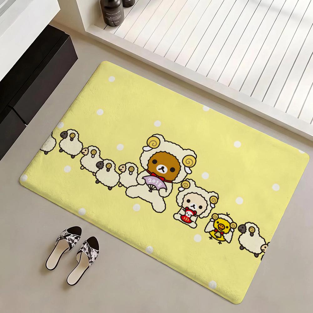 Floor Mat Eco Flannel Doormat Non-Slip Odorless Indoor Soft Short Plush Floor Rug R-Rilakkuma Anime