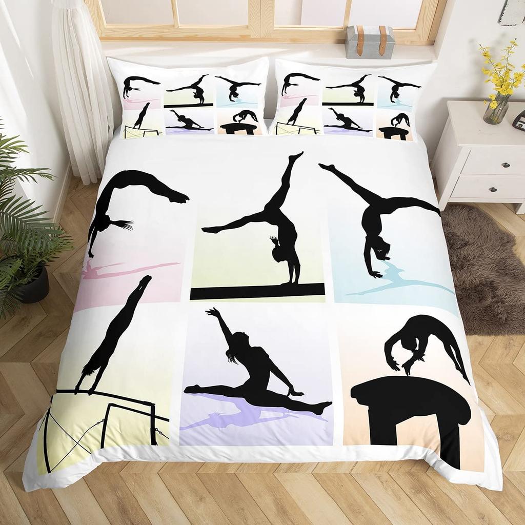 Gymnastikälskare Tvilling Kung Påslakan Set Graffti Cheerleader Sängkläder Set Polyester Drömsk Flickig Cheerleading Täckeöverdrag