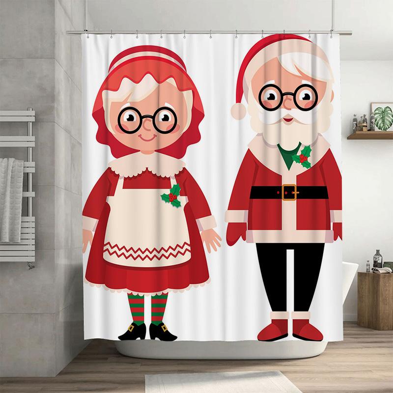 

Tu Santa Claus Shower Curtain Christmas Holiday Festive Bathroom Decor Waterproof Backdrop Xmas Home Decoration Pattern Art W60H190(CM)-1 Pcs