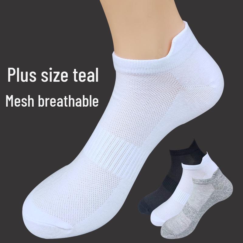 Men's Plus Size Summer Mesh Cotton Ankle Socks - Low Cut, Lightweight, Solid Color Sports Socks