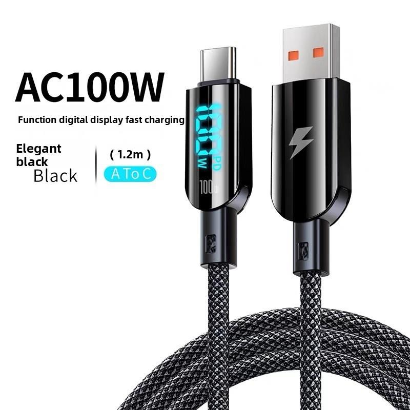Smart Display 100w Fast Charging Typec Data Cable For Apple Huawei Xiaomi Devices