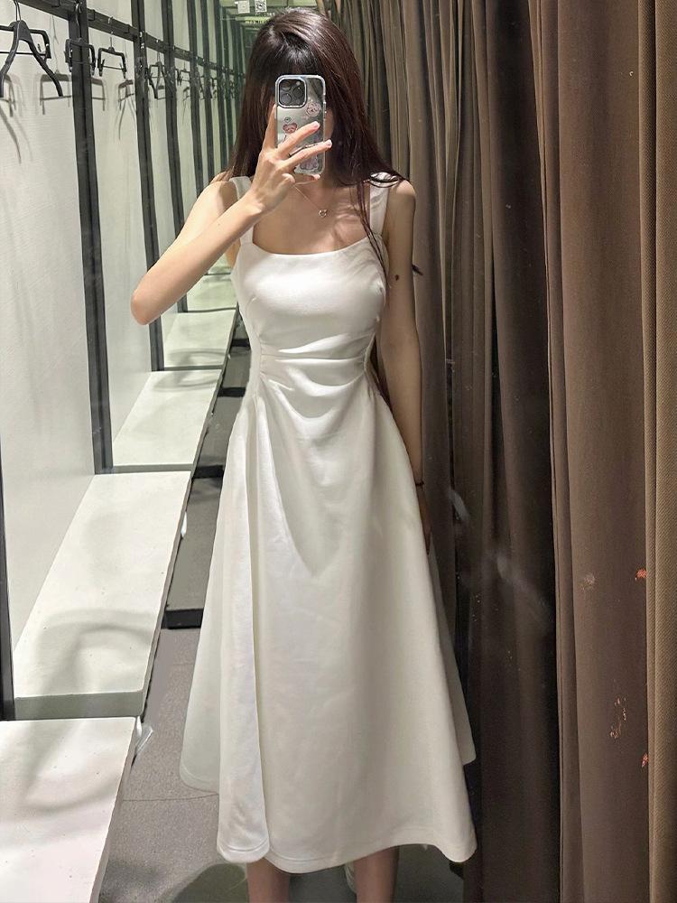 [Spot] White Suspender Dress Children's Summer New French Coffee Break Small First Love Waist a Word Length