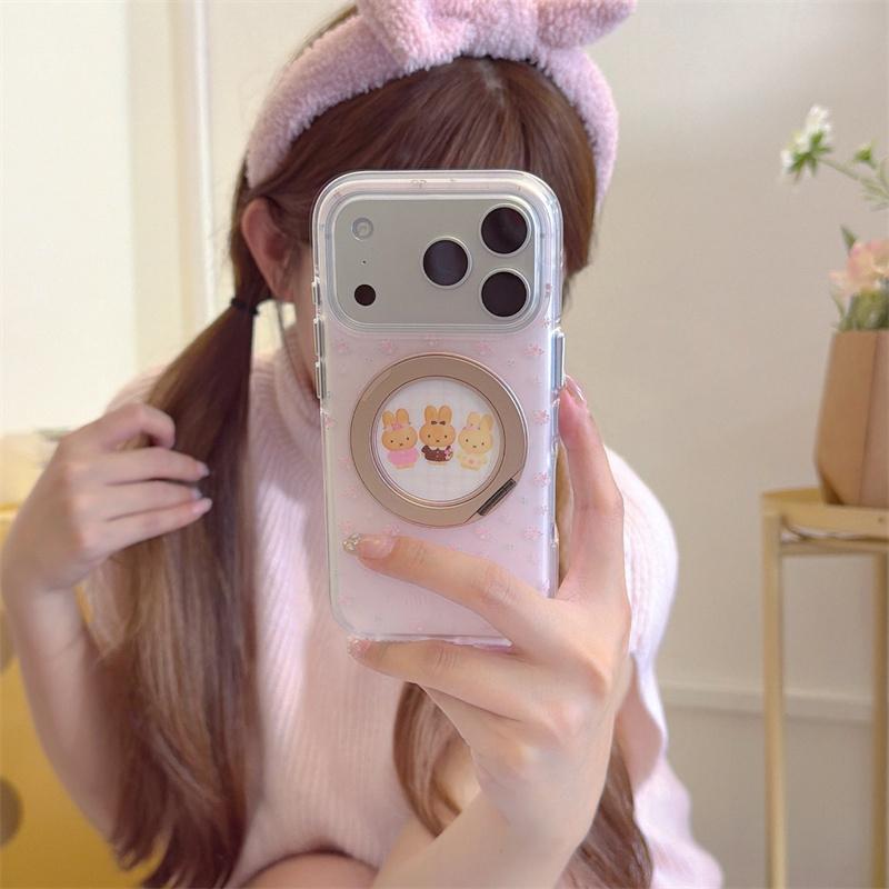 Cute Pink Floral Miffy Phone Case For iPhone 17 Pro 16 15 17 Pro Max with 360 All-in-One Stand Shockproof 17 15 16 Cover Cases