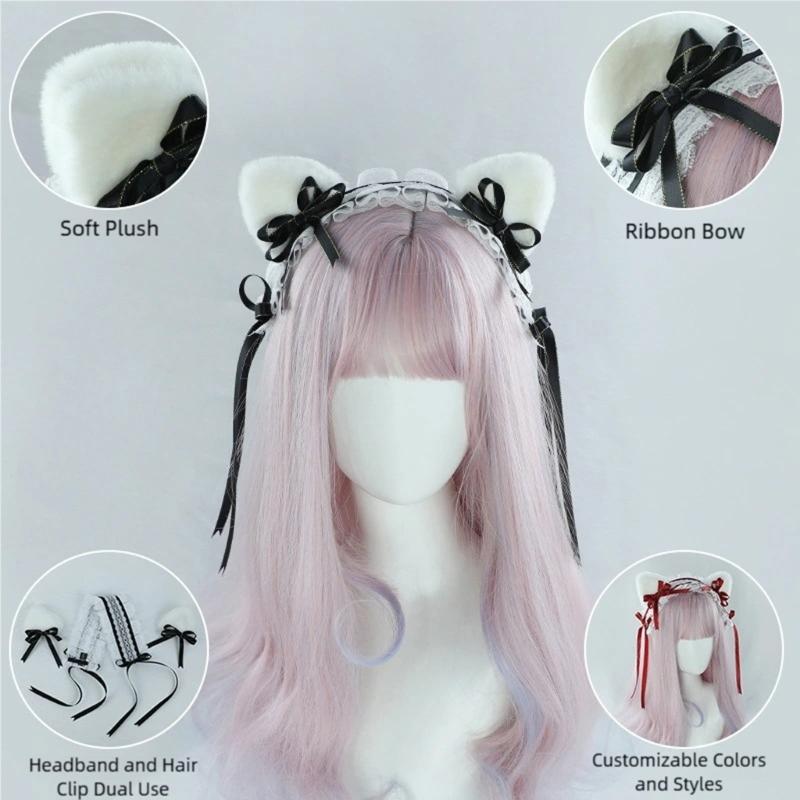 Anime Style Plush Animal Ear Hairpiece Cosplay headbands For Costume Halloween Gathering Soft Polyester Hair Decoration