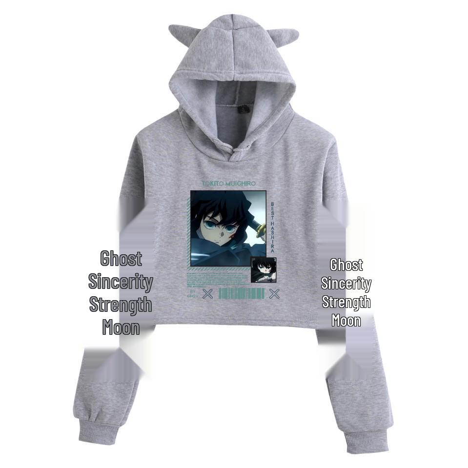 Felpa corta con orecchie da gatto Anime Demon Slayer 2024 per Ragazze - Collezione Autunnale