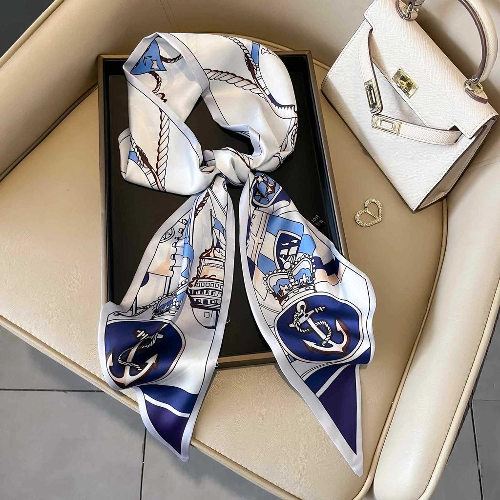 Classic retro spring and autumn imitation silk long silk scarf women's scarf neck protection scarf thin decorative scarf new versatile