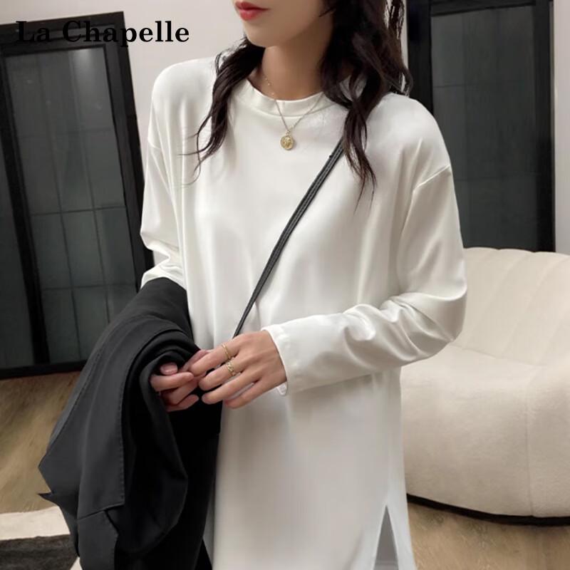 La Chapelle Premium Baumwolle Schlitz Langarm Mittellanges T-Shirt