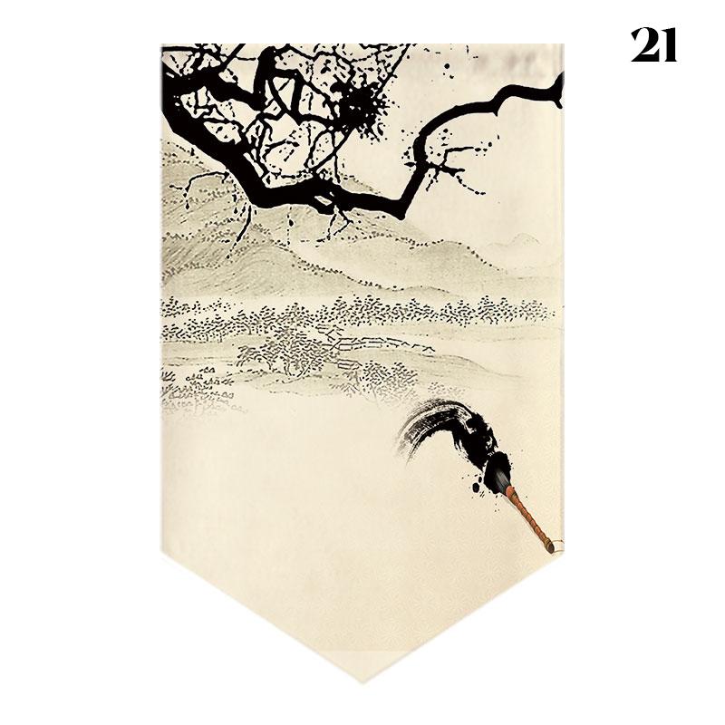 Chinese Landscape Painting Short Curtain Restaurant Cafe Decor Noren Home Window Decor Hanging Half Curtain Kitchen Partition