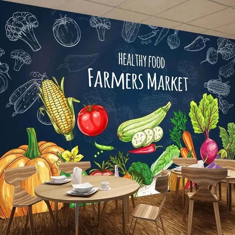 Wallpaper Hand-Painted Blackboard Creative And Vegetable Supermarket Fruit Shop Backdrop Wall Murals Home Decor