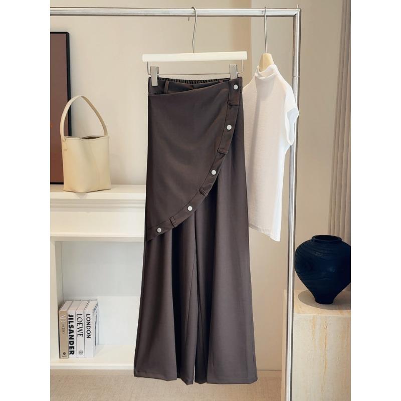 

Design sense high waist fake two-piece button loose casual pants women s autumn new high-end fashion thin trousers L кофейный