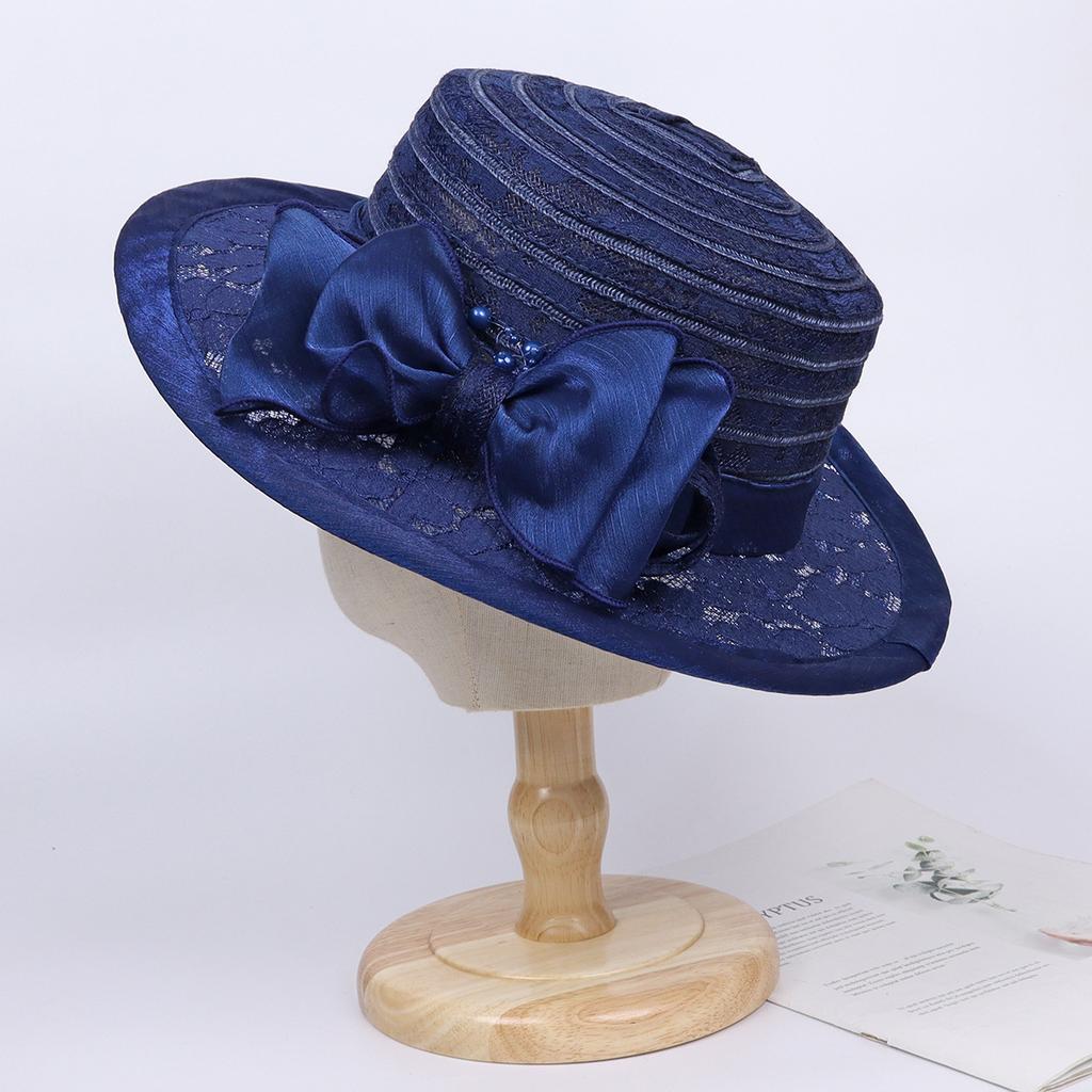 New retro British flat top top hat women's organza sun hat summer big edge breathable sun protection beach hat