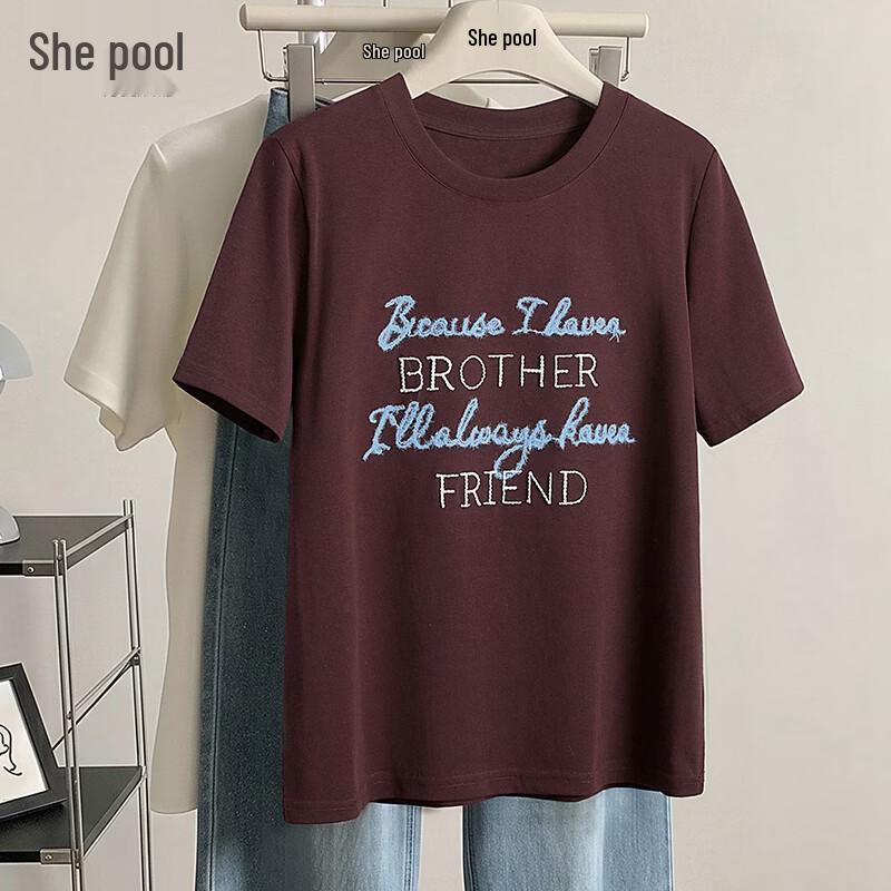 

Women s Embroidered Letter Round Neck T-Shirt L
