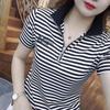 Summer Simple and Versatile and Fashionable Solid Color New Lapel Short-sleeved T-shirt Women's Top POLO Shirt