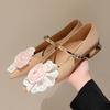 Sweet Flower Lace Decoration Low Heel Pumps for Women Fashion Pointed Toe Narrow Buckle Designer Shoes Elegant Casual Dress Shoe