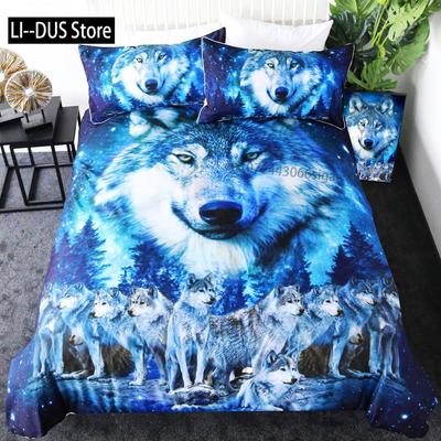 Wolf Printed Bedding Set Twin Size for Kids Boys Bedroom,Misty Bed Duvet Cover Set, Comforter Cover Wild Animals Decor 3 Pieces