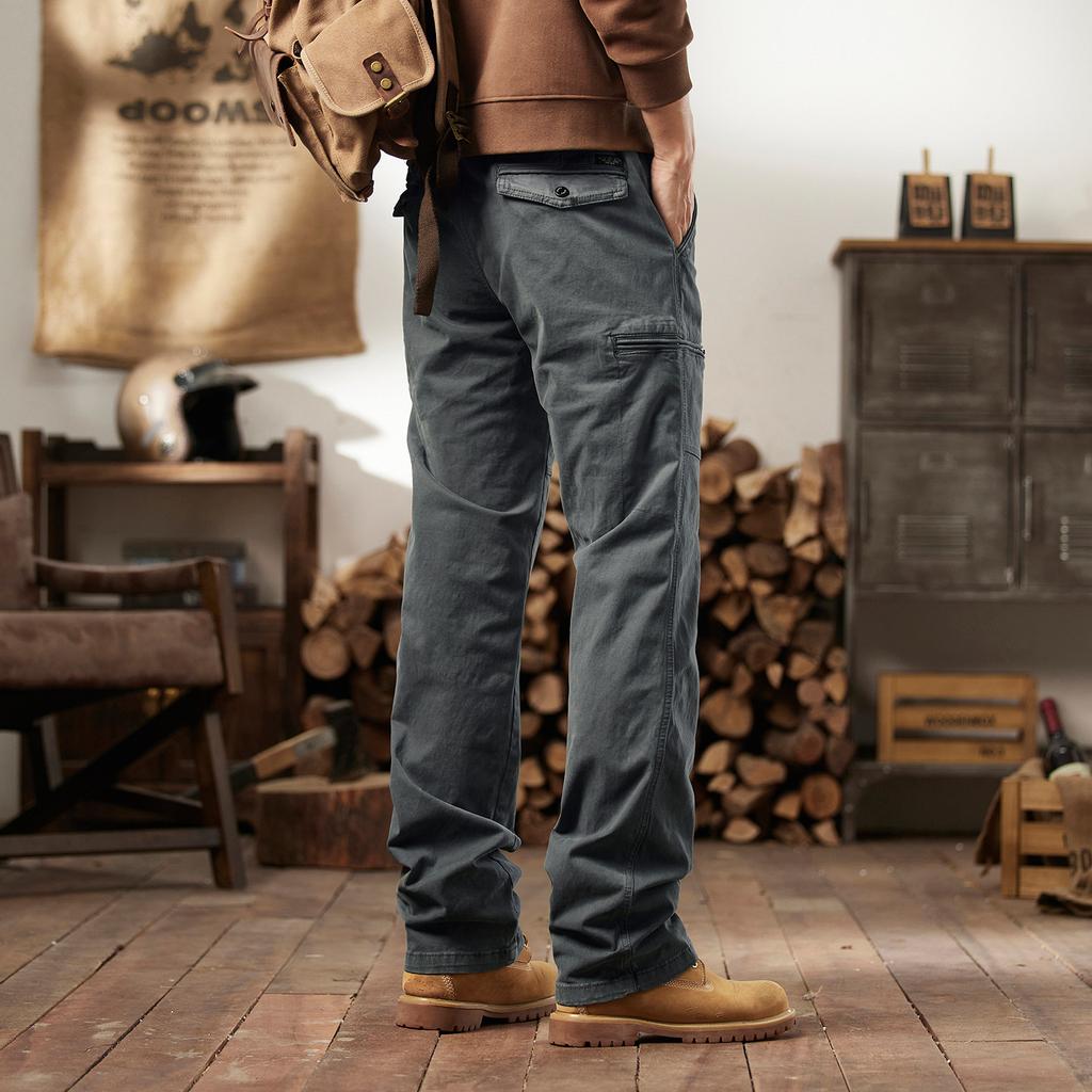 Functional Tactical Autumn and Winter Outdoor Cotton Short Sleeve Wear-resistant Straight Training Pants Multi-bag Solid Color Casual Pants Overalls