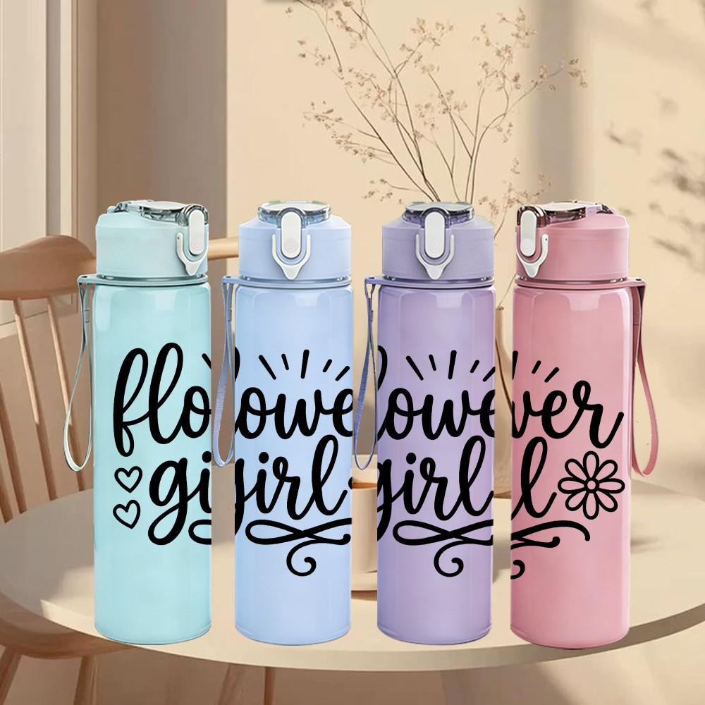1PC Flower Girl Script Letter Art 750ml Color Plastic Sports Water Bottle Leakproof Flip Straw Lid Suitable for Sports Office Home Use