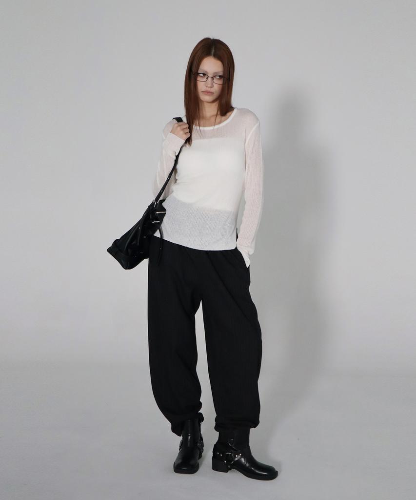 CHICKS Slim Fit Slit Long Sleeve Knit Ivory