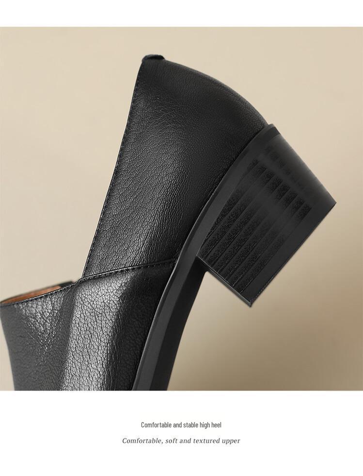 Women's Apricot Pointed-Toe Slip-On Chunky Mid-Heel Shoes
