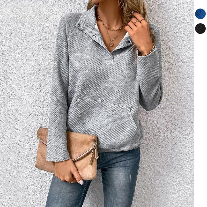 Jesienno-zimowa damska bluzka modna jednokolorowa bluzka z długim rękawem